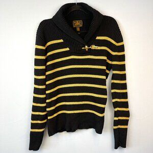 Ralph Lauren Black Label Ribbed‎ Black with Gold Metallic Stripes Buckle Size XL